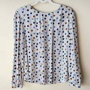 Boden Polka Dot Multi-color Blue Green Long Sleeve White Blouse Size 12